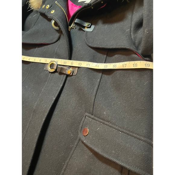 Trina Turk Parka Coat 8 Black Pink Bailey Wool Blend Duffle Coyote Fur Trim Hood - Picture 9 of 16